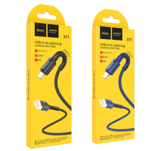 Кабель зарядний HOCO X71  нейлонове плетіння 1.0 m (2.4A) USB-A для IP Cabl Black