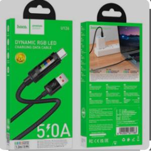 Кабель зарядний з LED HOCO U126  нейлонове обплетенняі 1.2 m (5A) USB-A для Type-C Cable Black