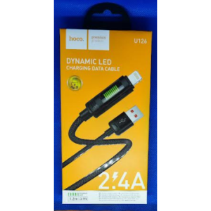 Кабель зарядний з LED HOCO U126  нейлонове обплетення 1.2 m (2.4A) USB-A для IP Cable Black