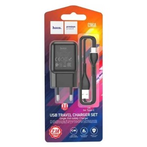 Мережевий зарядний пристрій HOCO C96A USB-A 2.1A чорний