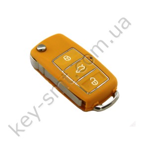Корпус выкидного ключа Volkswagen Caddy, Passat B5, Bora и другие, 3 кнопки, лезвие HU66, водонепроницаемый, оранжевый /D