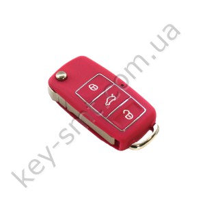 Корпус выкидного ключа Volkswagen Caddy, Passat B5, Bora и другие, 3 кнопки, лезвие HU66, водонепроницаемый, розовый /D