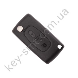 Корпус выкидного ключа Citroen/Peugeot 2 кнопки, без места под батарейку, лезвие VA2 /D