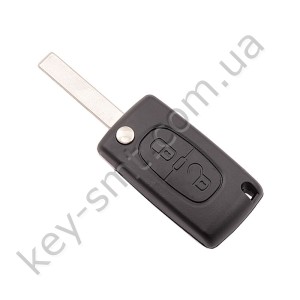 Корпус выкидного ключа Citroen/Peugeot 2 кнопки, без места под батарейку, лезвие HU83 /D