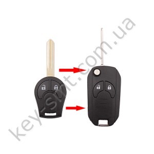Корпус выкидного ключа Nissan Juke и другие, 2 кнопки, лезвие NSN14, под переделку /D