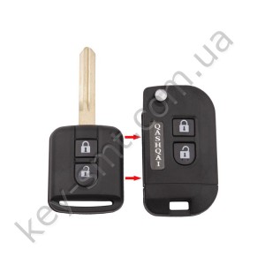 Корпус выкидного ключа Nissan Qashqai, Micra и другие, 2 кнопки, лезвие NSN14, под переделку /D